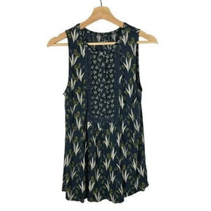 Ann Taylor LOFT Navy Blue Green Tulip Floral Tank Top S